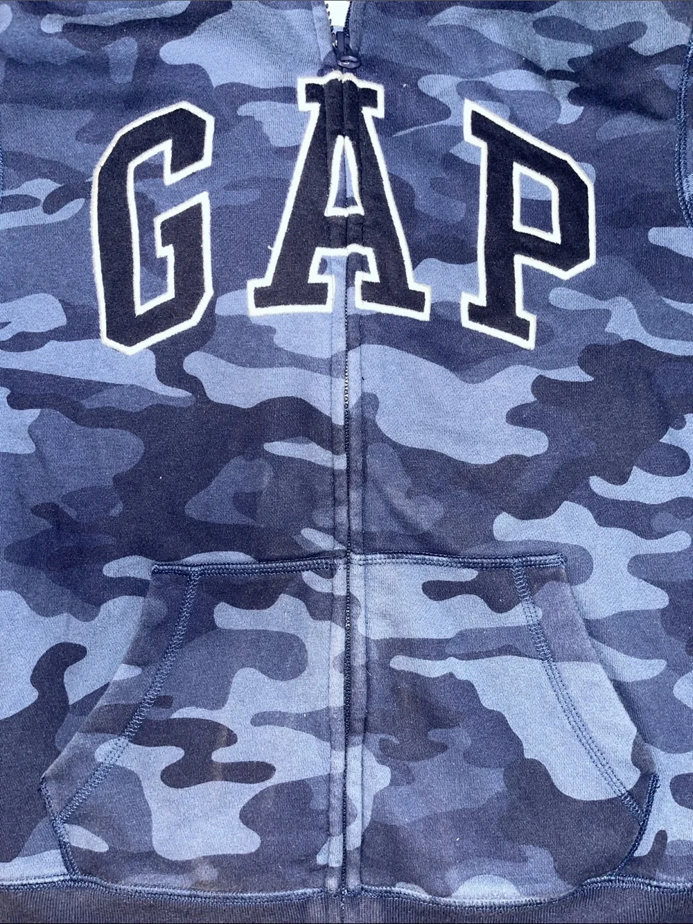 Boys Gap Blue Camo Zip Up Hoodie Sweatshirt size L
